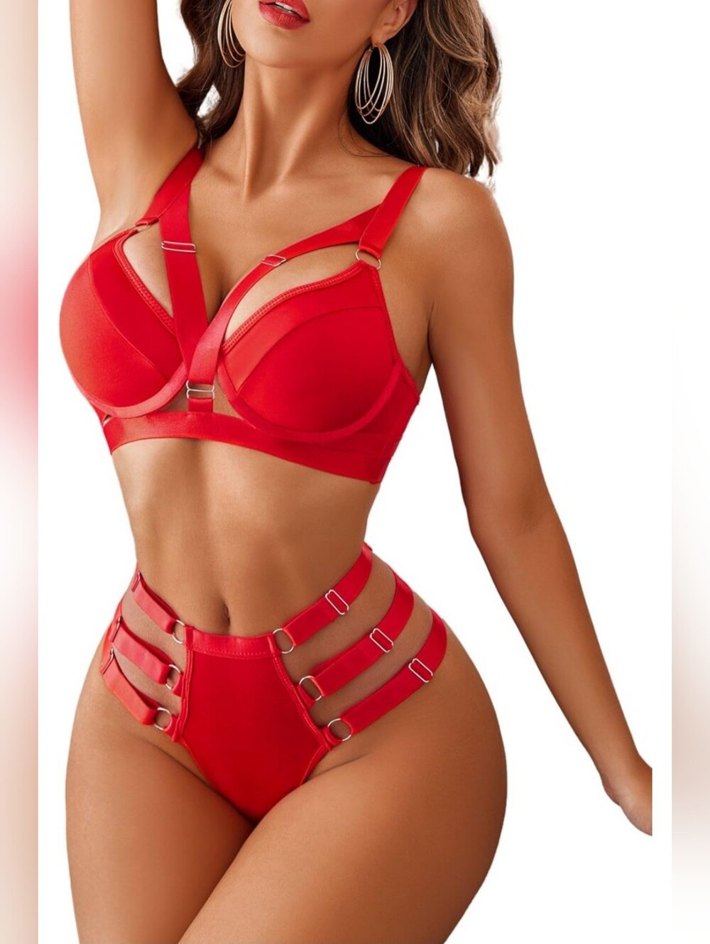 NWT Avidlove Red Strappy Lingerie Set‎ Harness Underwire Bra Panty S